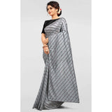 Grey Vichitra saree with unstitched brocade blouse, sequence work on display