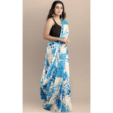 Joya silk saree and blouse (sky), 5-6 meters, printed design with solid unstitched blouse in Banglore silk fabric