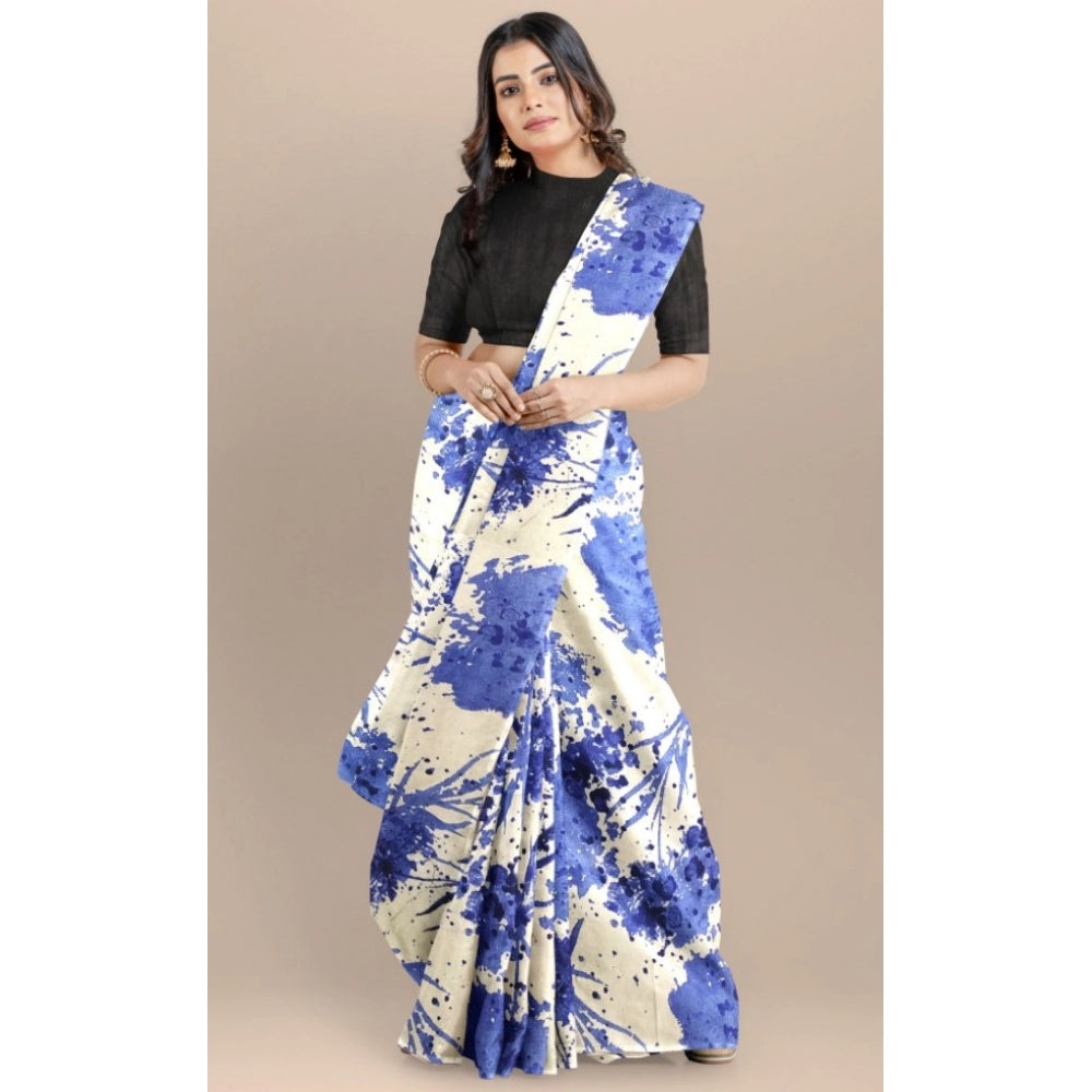 Blue Joya silk saree with unstitched blouse (5-6 mtrs), printed design on both