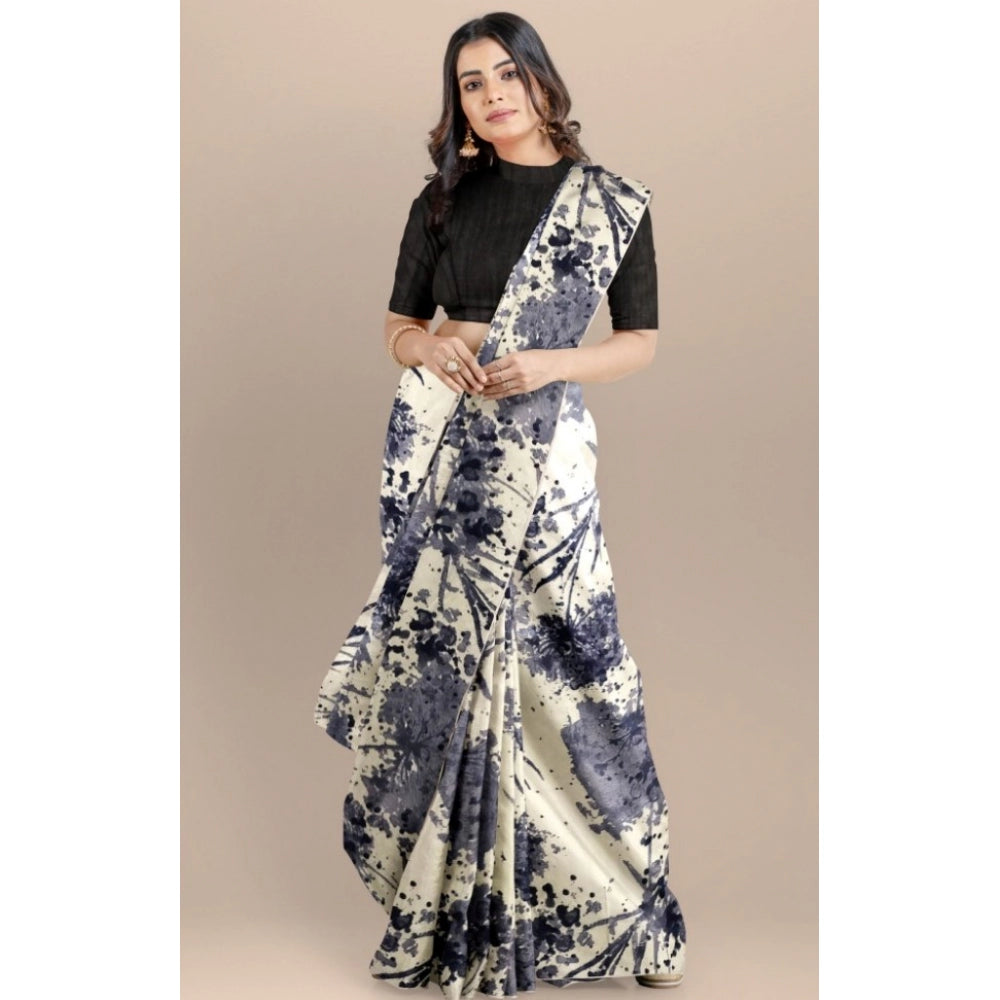 Joya silk saree with blouse (5-6 mtrs), black, printed design on silk, unstitched blouse in Banglory Silk