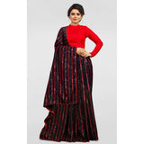 Red Vichitra saree with unstitched brocade blouse, intricate sequence work for parties