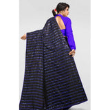 Blue Vichitra saree with unstitched brocade blouse for party wear, sequence work on saree and solid work on blouse