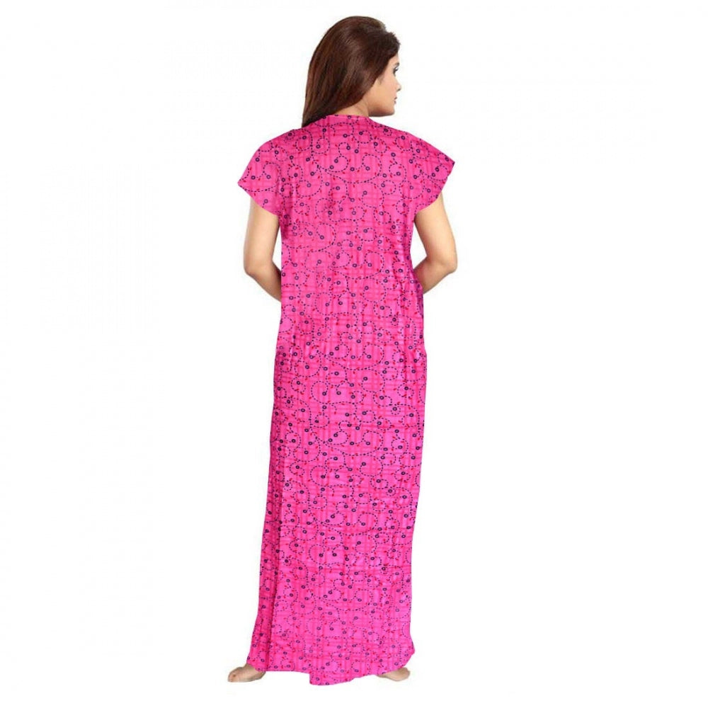 Pink cotton printed maxi nightgown for daily wear