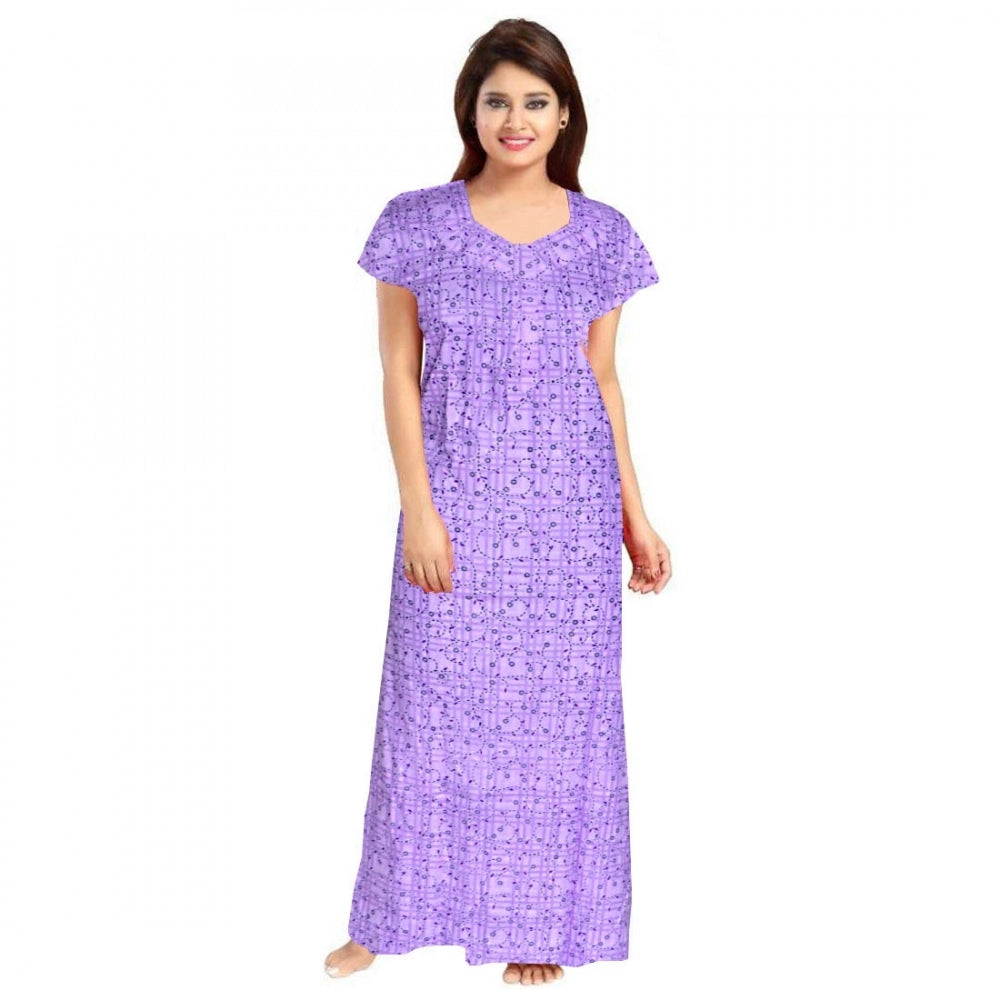 Lavender cotton printed maxi nighty for daily wear