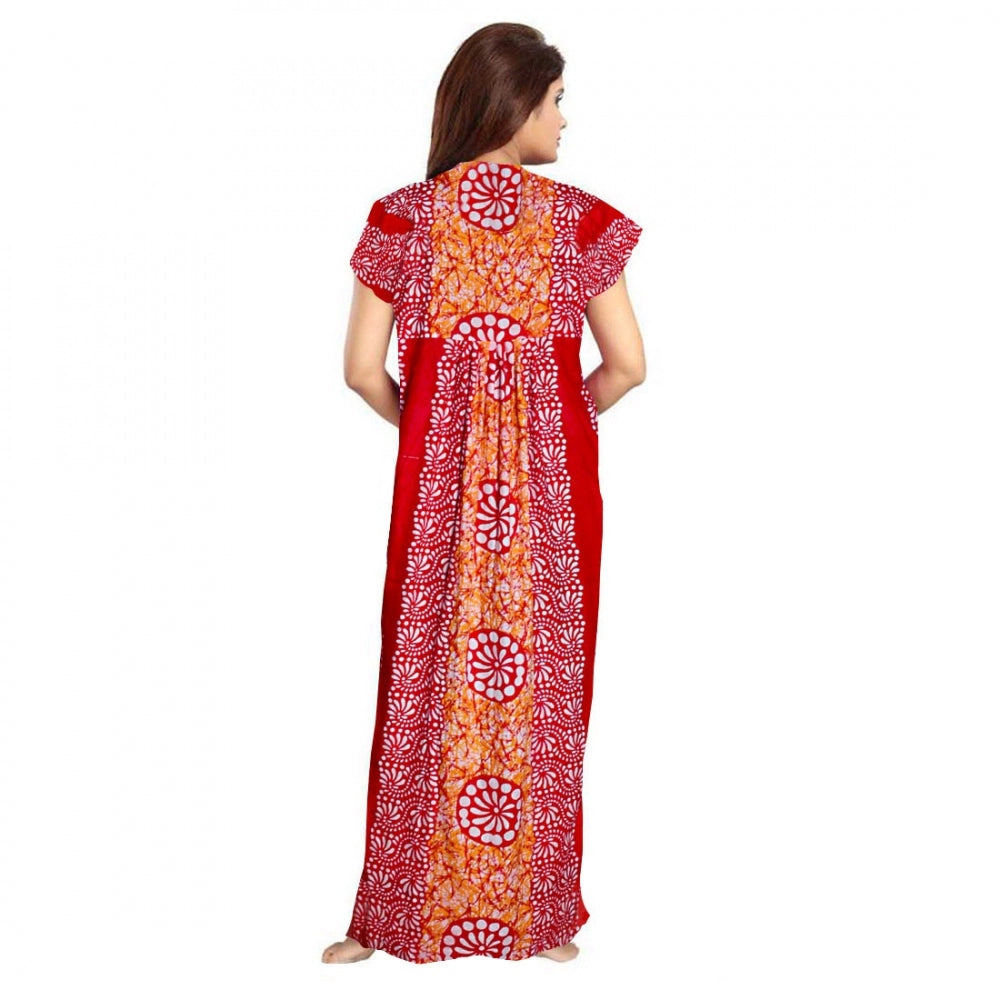 Red cotton printed maxi nighty for daily wear