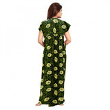 Green cotton printed maxi nightgown for women, casual daily wear