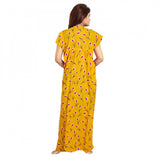 Yellow cotton printed maxi nightgown for daily wear, short sleeves and round neck