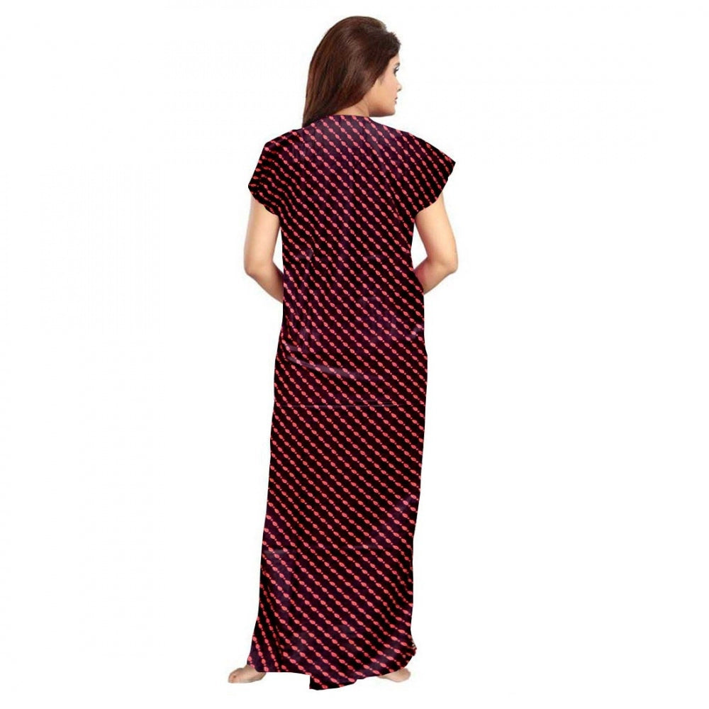 Brown cotton printed maxi nightgown for women's daily wear