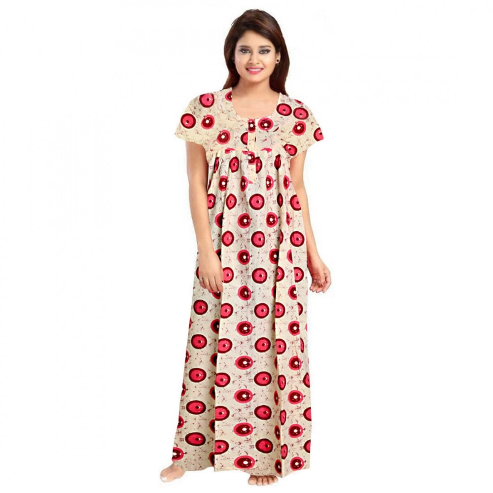 Red cotton printed maxi nightgown for women's daily wear