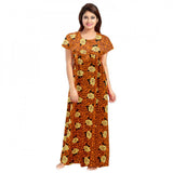 Mustard cotton printed maxi nighty for daily wear