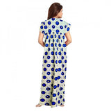Off-white cotton printed maxi nightgown for women's daily wear