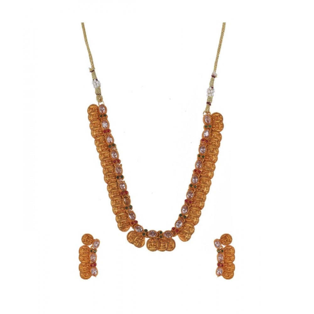 Women's Elegent Laxmi Coin Shape Jewellery Chowker Set (White, Free Size)