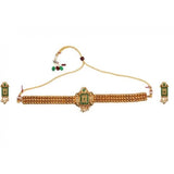 Green gold-plated brass women's modern chowker set, elegant jewelry accessory on display
