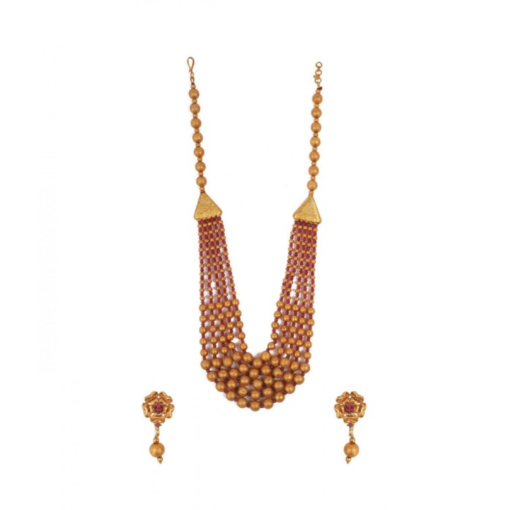 Women's Ethnic Five Layer Brass Mala With Crystal For Women And Girls (Red, Free Size)