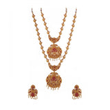 Women's Elegent And Modern Double Line Temple Jewellery Set (Red, Free Size)