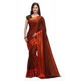 Orange satin silk saree & blouse (5-6 mtrs), striped design with printed unstitched blouse, daily wear for women