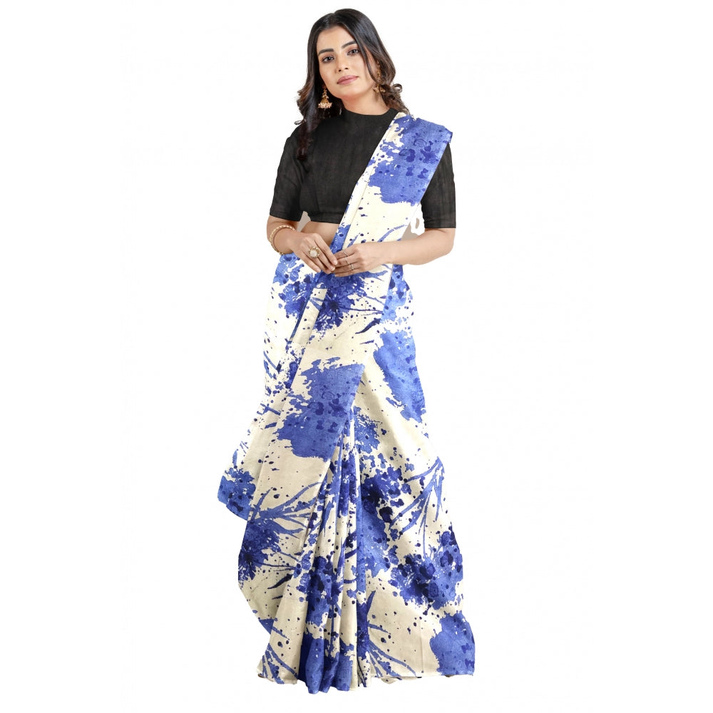 Blue Joya Silk saree with unstitched blouse (5-6 meters), printed style, Banglory silk blouse