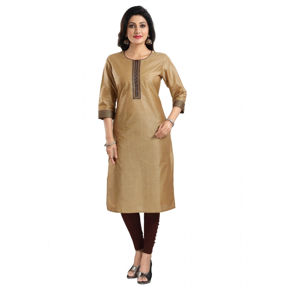Beige silk blend 3/4 sleeve tunic long kurti for women, ideal for casual or formal events