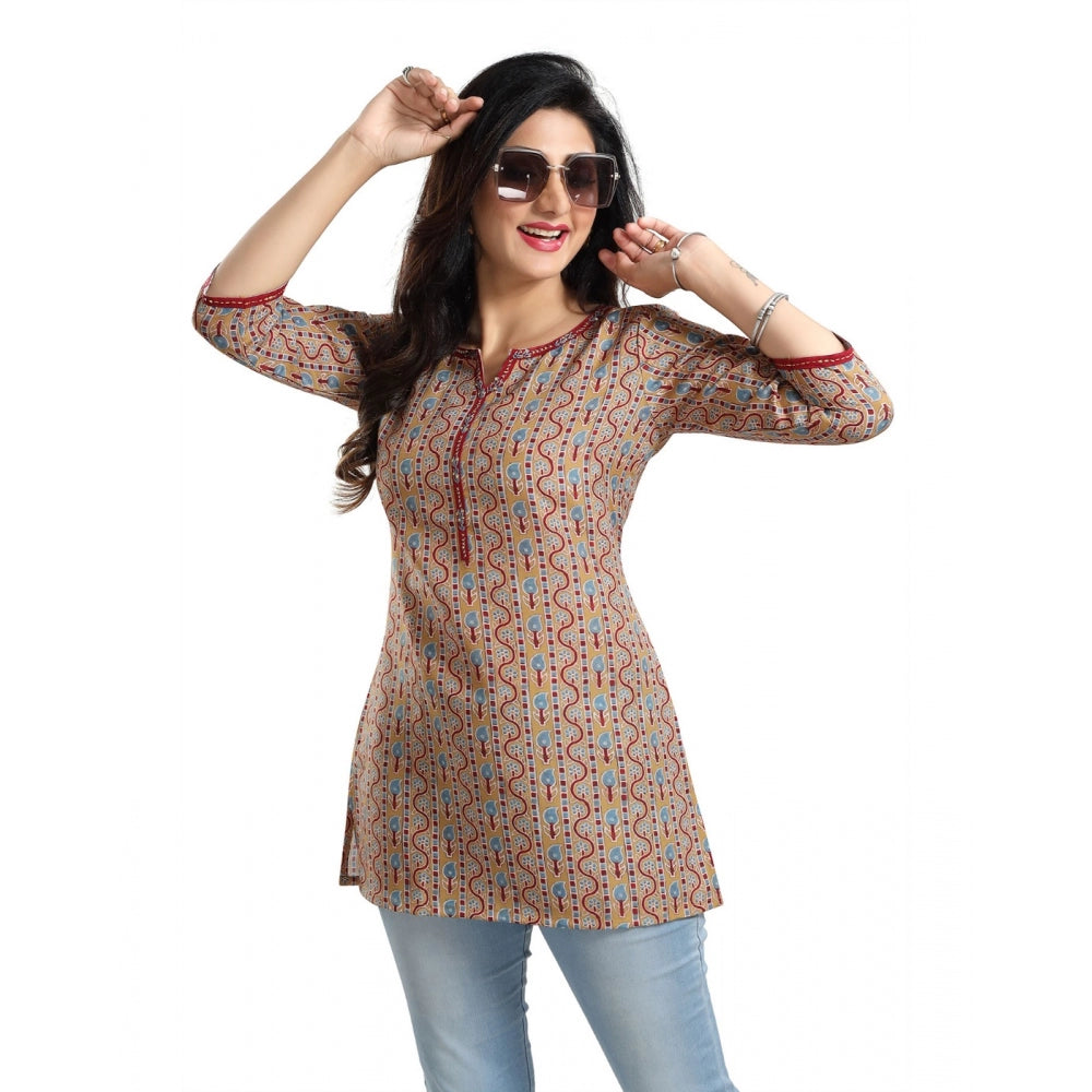 Multicolor viscose blend women's 3/4 sleeve short tunic top - versatile fashion for casual wear