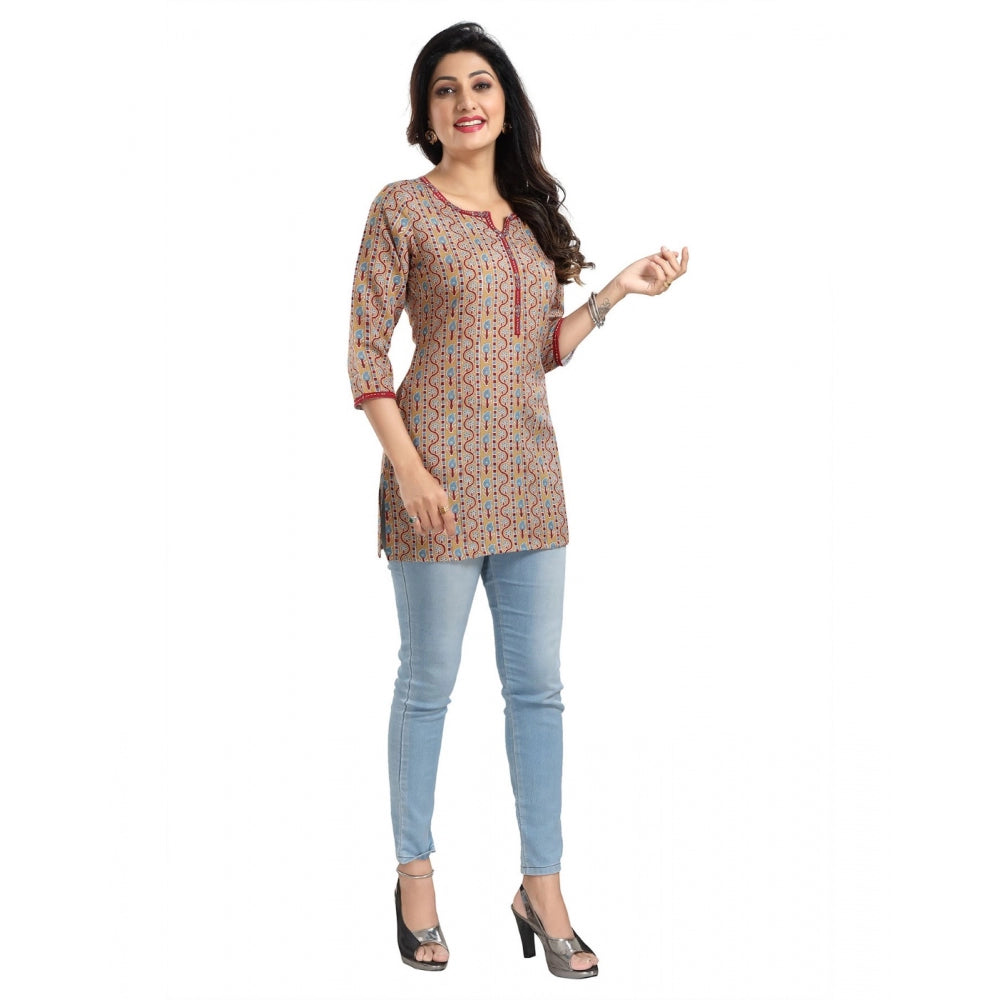 Multicolor viscose blend women's 3/4 sleeve short tunic top, versatile casual wear with round neckline
