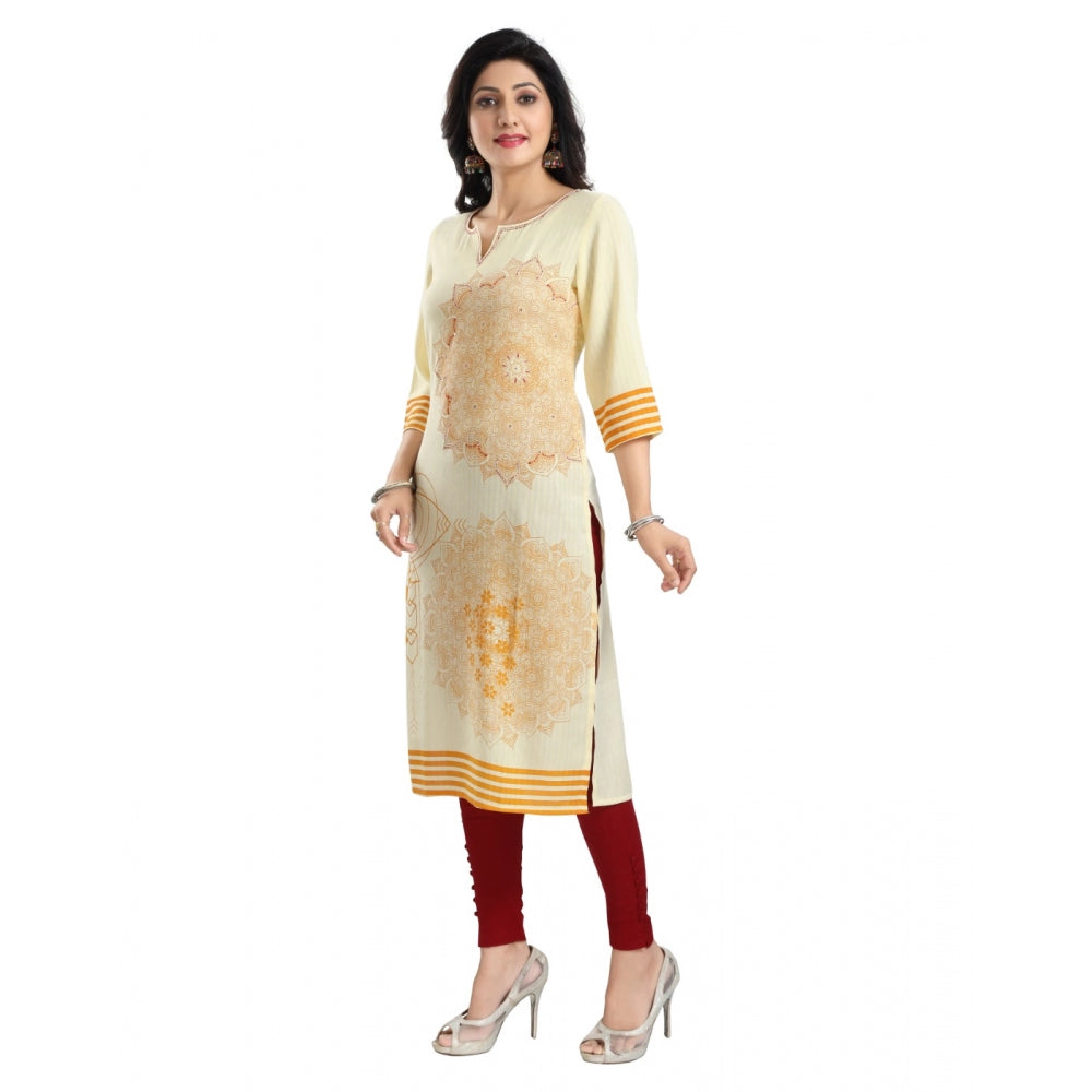 Yellow viscose blend women's 3/4 sleeve long kurti, knee-length tunic