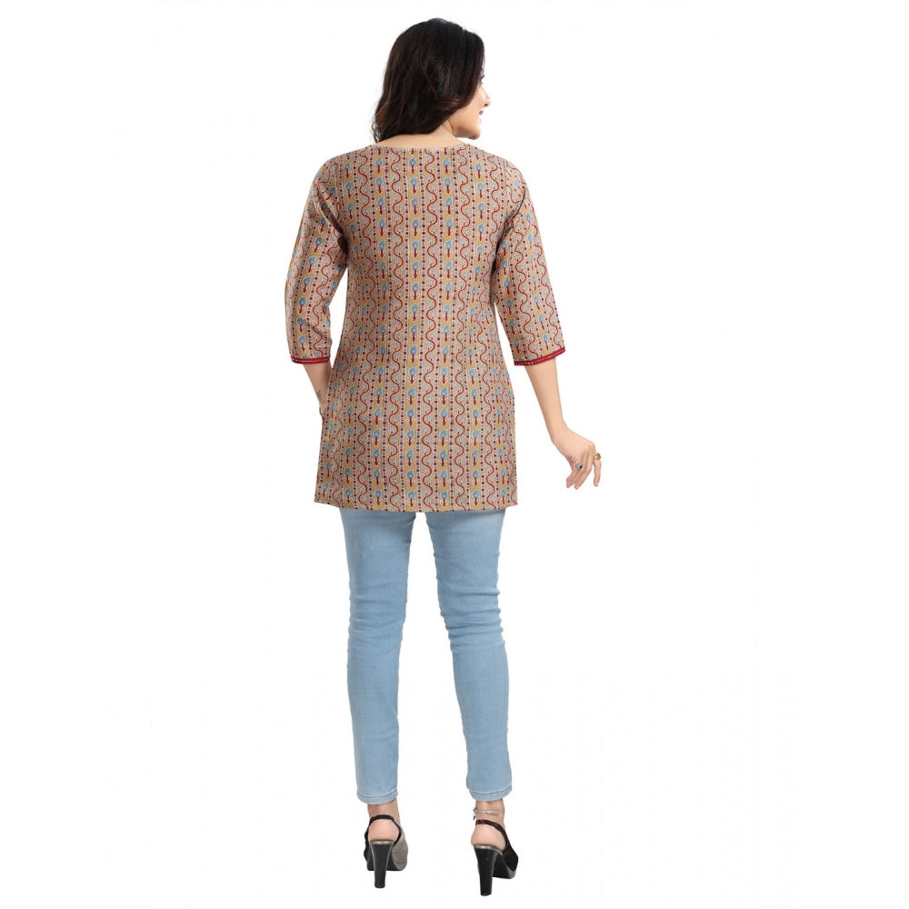Multicolor viscose blend women's 3/4 sleeve tunic short top, vibrant and stylish fashion attire for casual wear