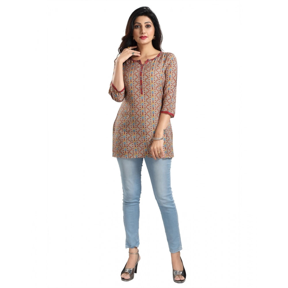 Multicolor viscose blend women's 3/4 sleeve short tunic top, stylish and versatile fashion wear for everyday use