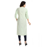 Green viscose blend 3/4 sleeve tunic long kurti for women, mandarin collar and knee-length style