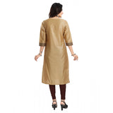 Beige silk-blend 3/4 sleeve tunic long kurti for women, knee length, soft and elegant