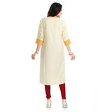 Yellow viscose blend women's tunic long kurti with 3/4 sleeves, knee-length style