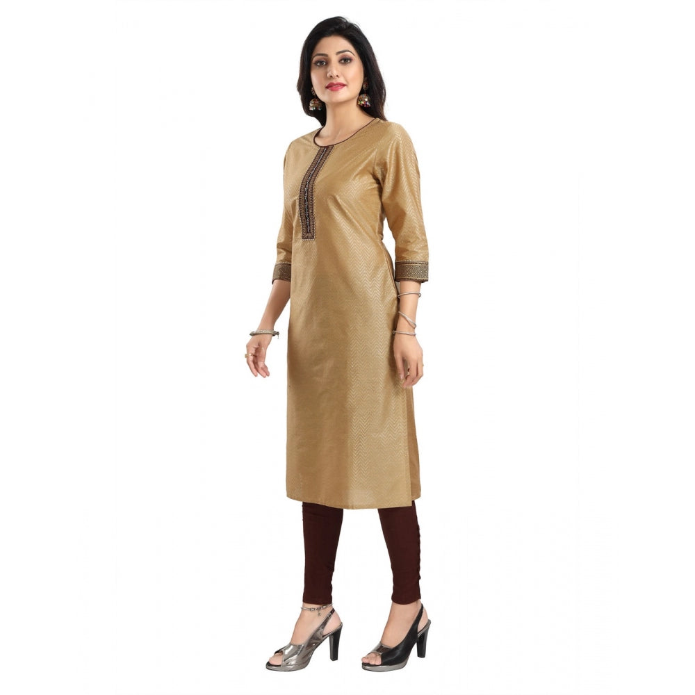 Beige silk blend 3/4 sleeve tunic long kurti for women, knee-length fashionwear accessory