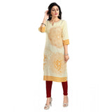 Yellow viscose blend 3/4 sleeve long kurti for women