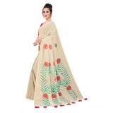 Beige Georgette floral hand-printed saree, 5-6 meters length for women's casual, festive wear