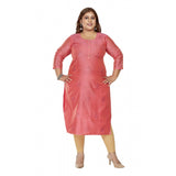 Women's Casual 3/4th Sleeve Mirror Embroided Rayon Straight Kurti (Pink)