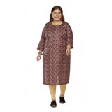 Women's Casual 3/4th Sleeve Golden Foil Printed Capsule Cotton Straight Kurti (Maroon)