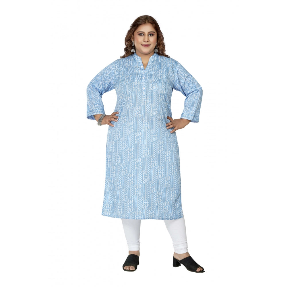 Women's Casual 3/4th Sleeve Full printed Imported Synthetix Straight Kurti (Blue)