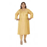 Women's Casual 3/4th Sleeve Mirror Embroided Rayon Straight Kurti (Tan)