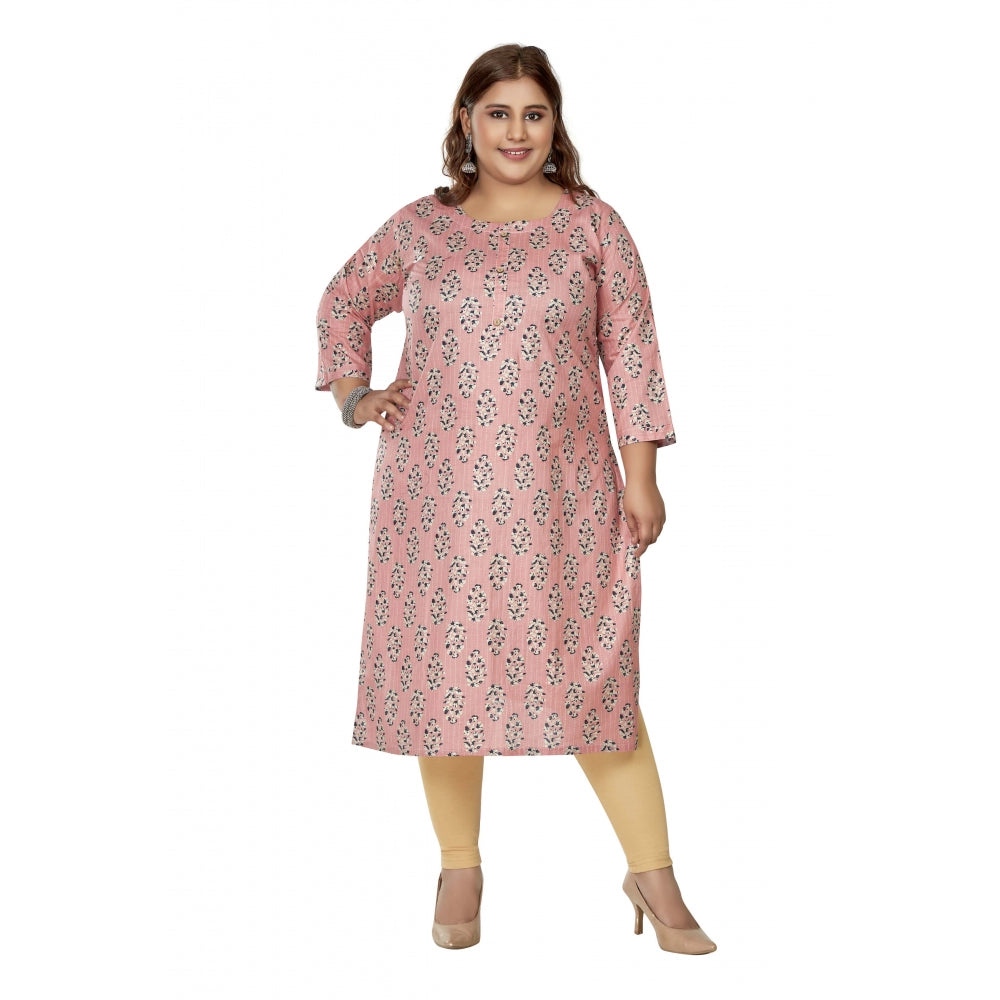 Women's Casual 3/4th Sleeve Golden Foil Printed Pure Cotton Straight Kurti (Corel Pink)