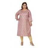 Women's Casual 3/4th Sleeve Golden Foil Printed Pure Cotton Straight Kurti (Corel Pink)