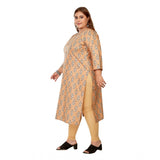 Women's Casual 3/4th Sleeve Golden Foil Printed Pure Cotton Straight Kurti (Light Orange)
