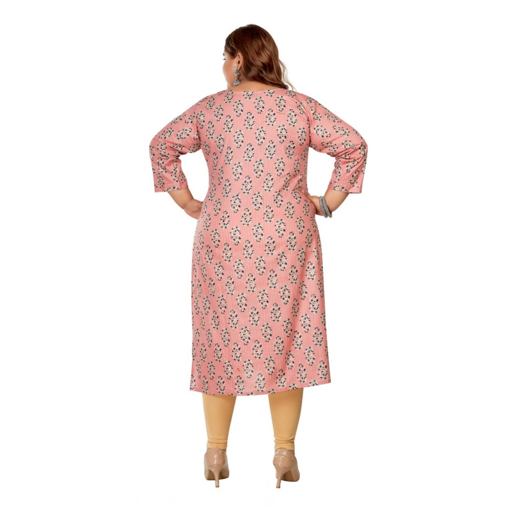 Women's Casual 3/4th Sleeve Golden Foil Printed Pure Cotton Straight Kurti (Corel Pink)