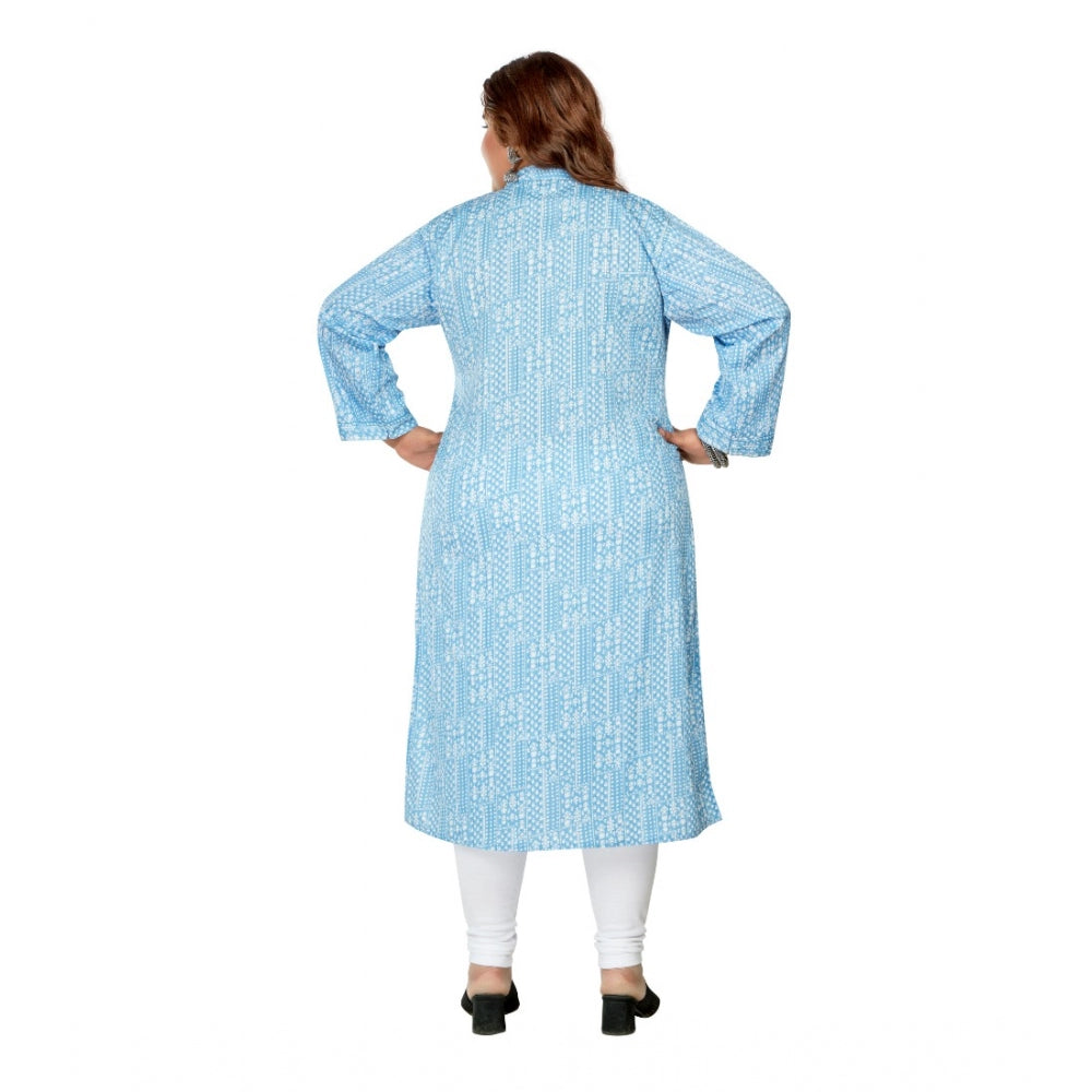 Women's Casual 3/4th Sleeve Full printed Imported Synthetix Straight Kurti (Blue)