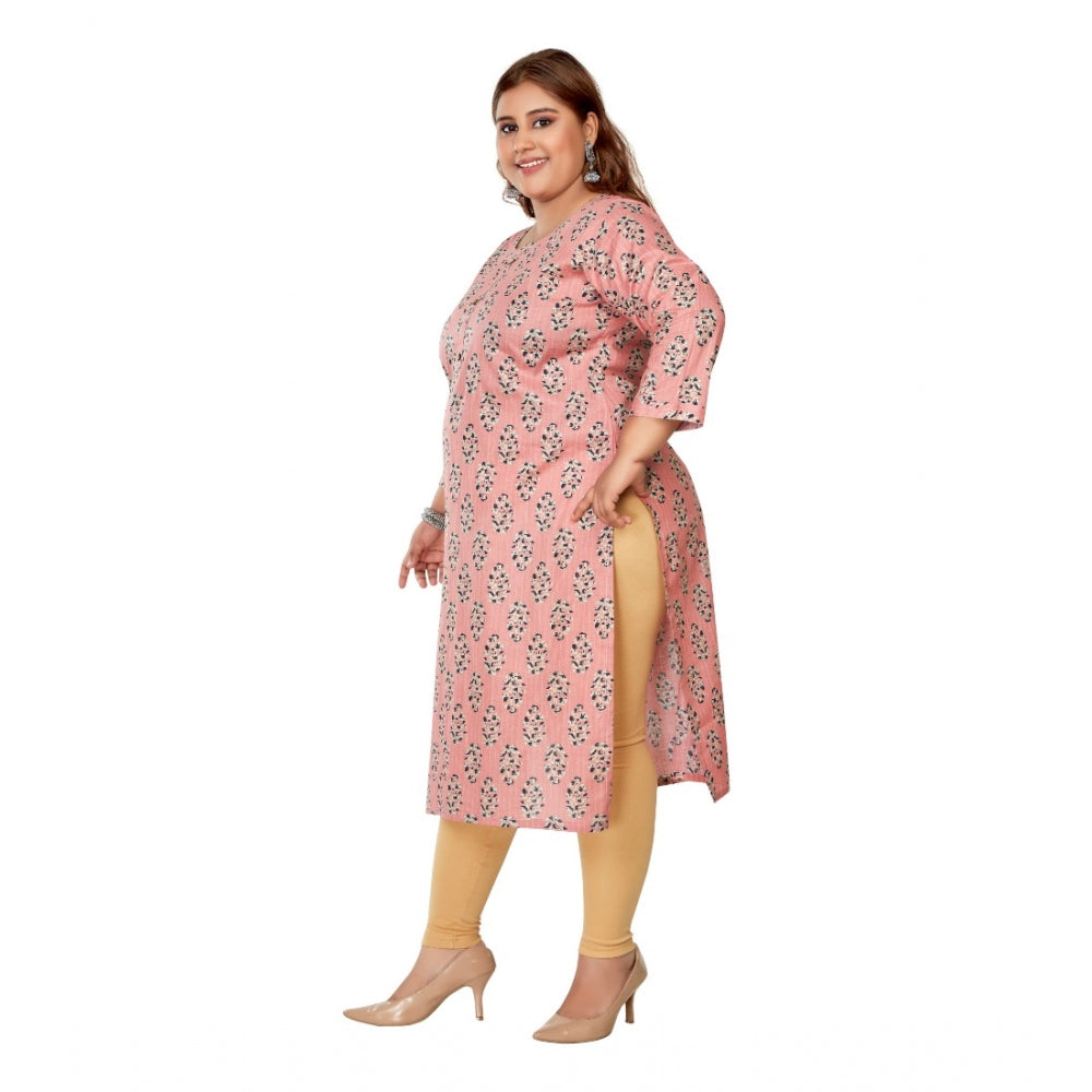 Women's Casual 3/4th Sleeve Golden Foil Printed Pure Cotton Straight Kurti (Corel Pink)