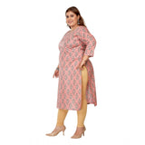 Women's Casual 3/4th Sleeve Golden Foil Printed Pure Cotton Straight Kurti (Corel Pink)