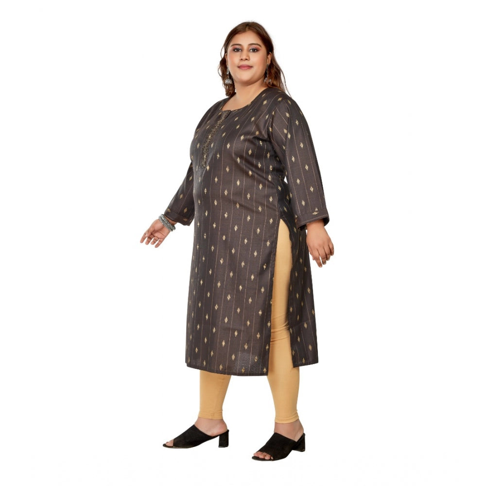 Women's Casual 3/4th Sleeve Golden Embroided Cotton Mix Straight Kurti (Dark Grey)