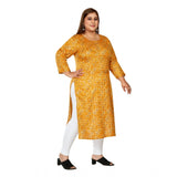 Women's Casual 3/4th Sleeve Golden Foil Printed Capsule Cotton Straight Kurti (Yellow)