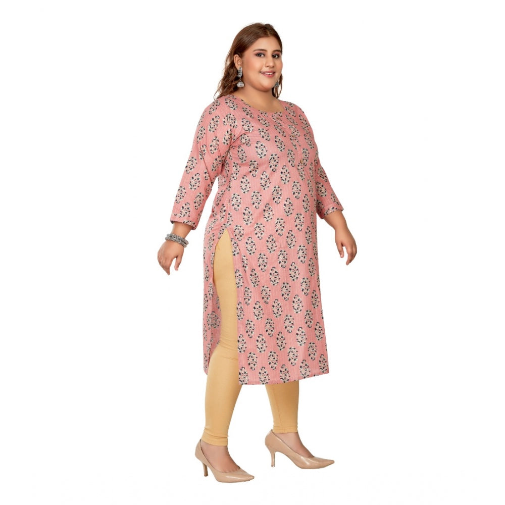 Women's Casual 3/4th Sleeve Golden Foil Printed Pure Cotton Straight Kurti (Corel Pink)