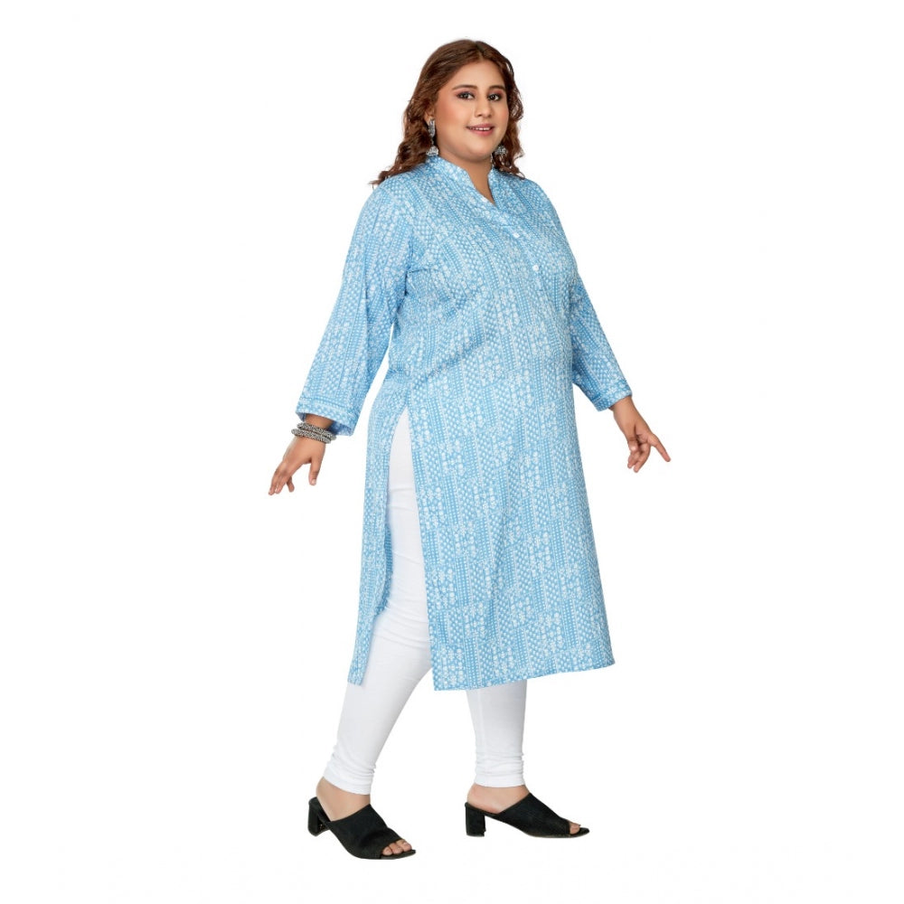 Women's Casual 3/4th Sleeve Full printed Imported Synthetix Straight Kurti (Blue)