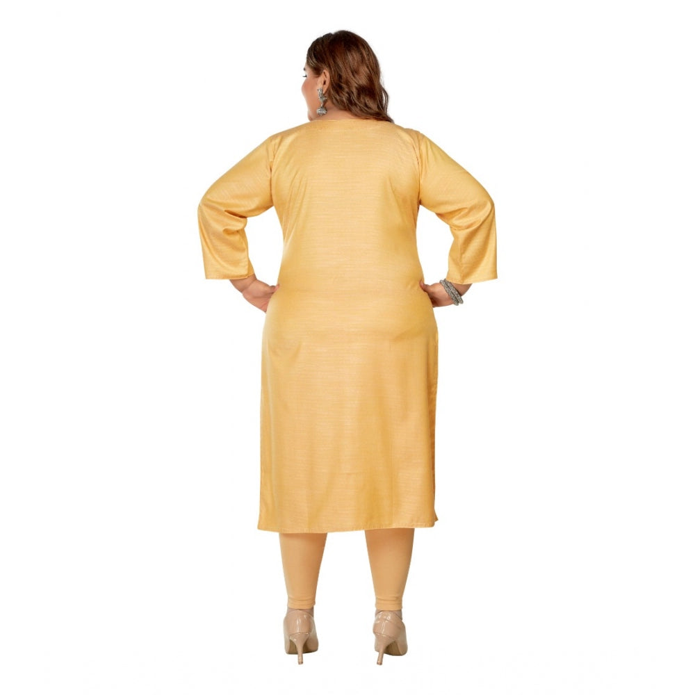 Women's Casual 3/4th Sleeve Mirror Embroided Rayon Straight Kurti (Tan)