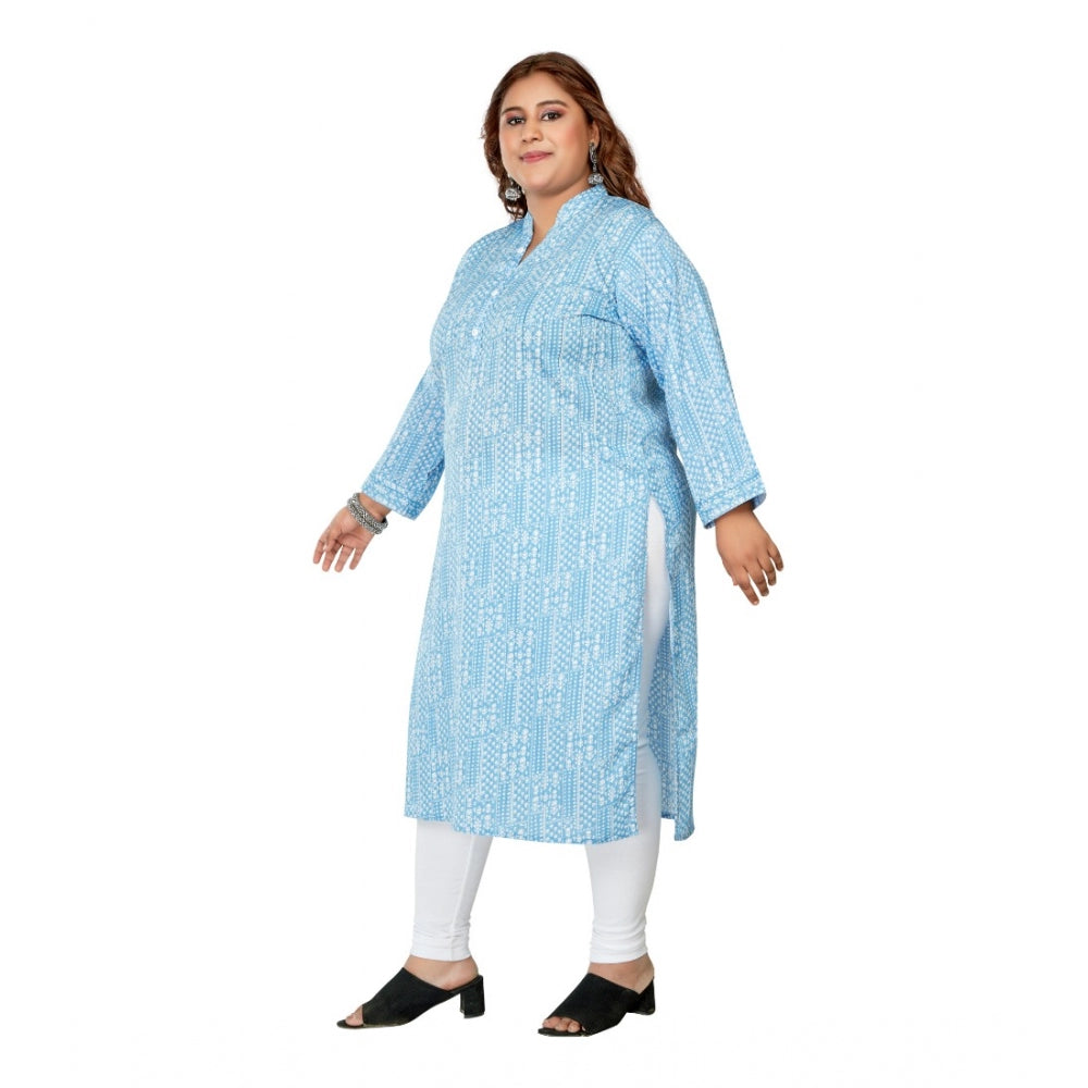 Women's Casual 3/4th Sleeve Full printed Imported Synthetix Straight Kurti (Blue)